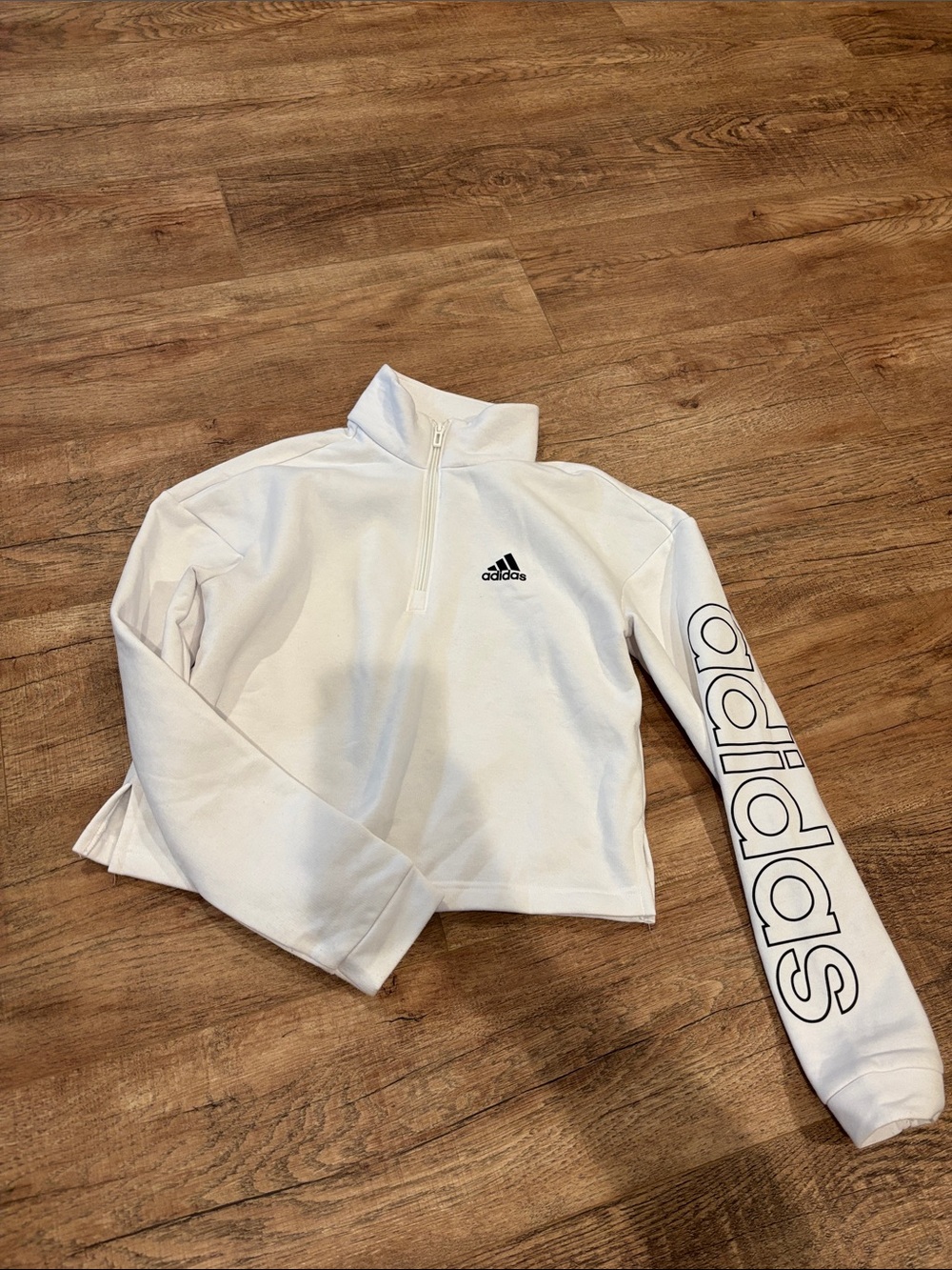 Kids white Adidas quarter-zip top